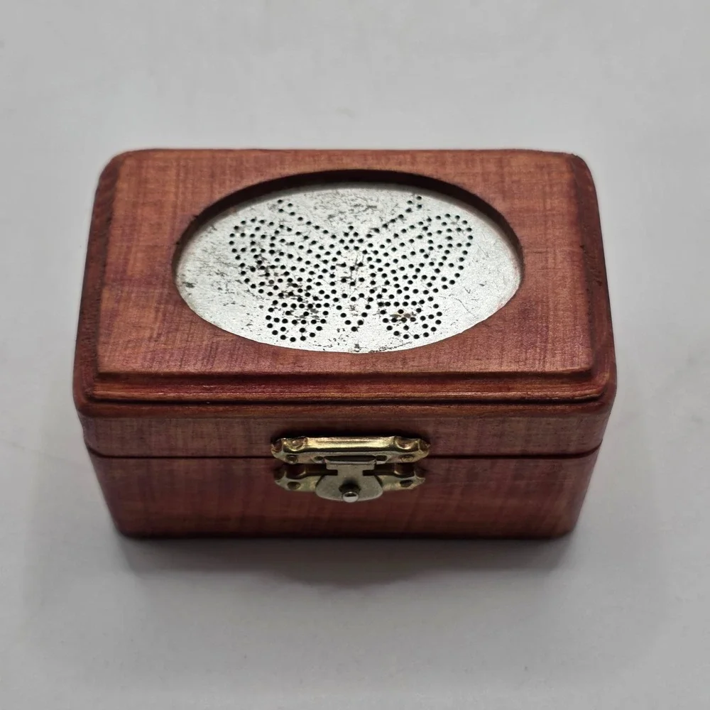 Trinket Box Brown Butterfly Metal Inset Rustic Keepsake Jewelry